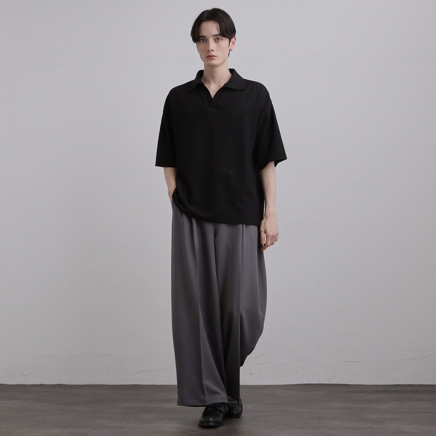 tk.TAKEO KIKUCHI「【ソフトタッチ】ルーズスキッパーポロシャツ/ソフト肌触り/オーバーサイズ/ルーズ/ドロップショルダー」|Tシャツ・カットソー|