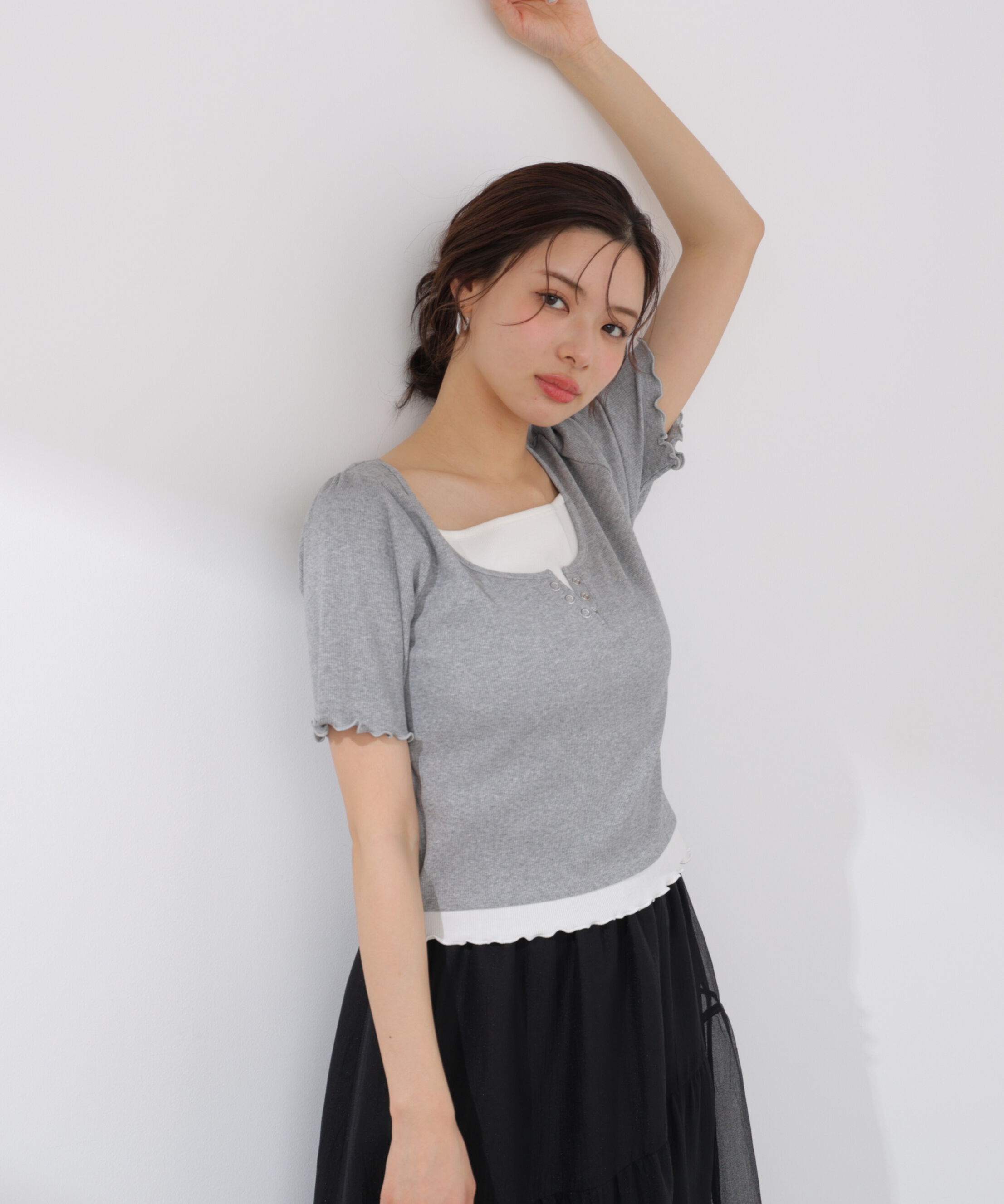 PROPORTION BODY DRESSING「見せかけヘンリーネックカットソー」|Tシャツ・カットソー|トップグレー1