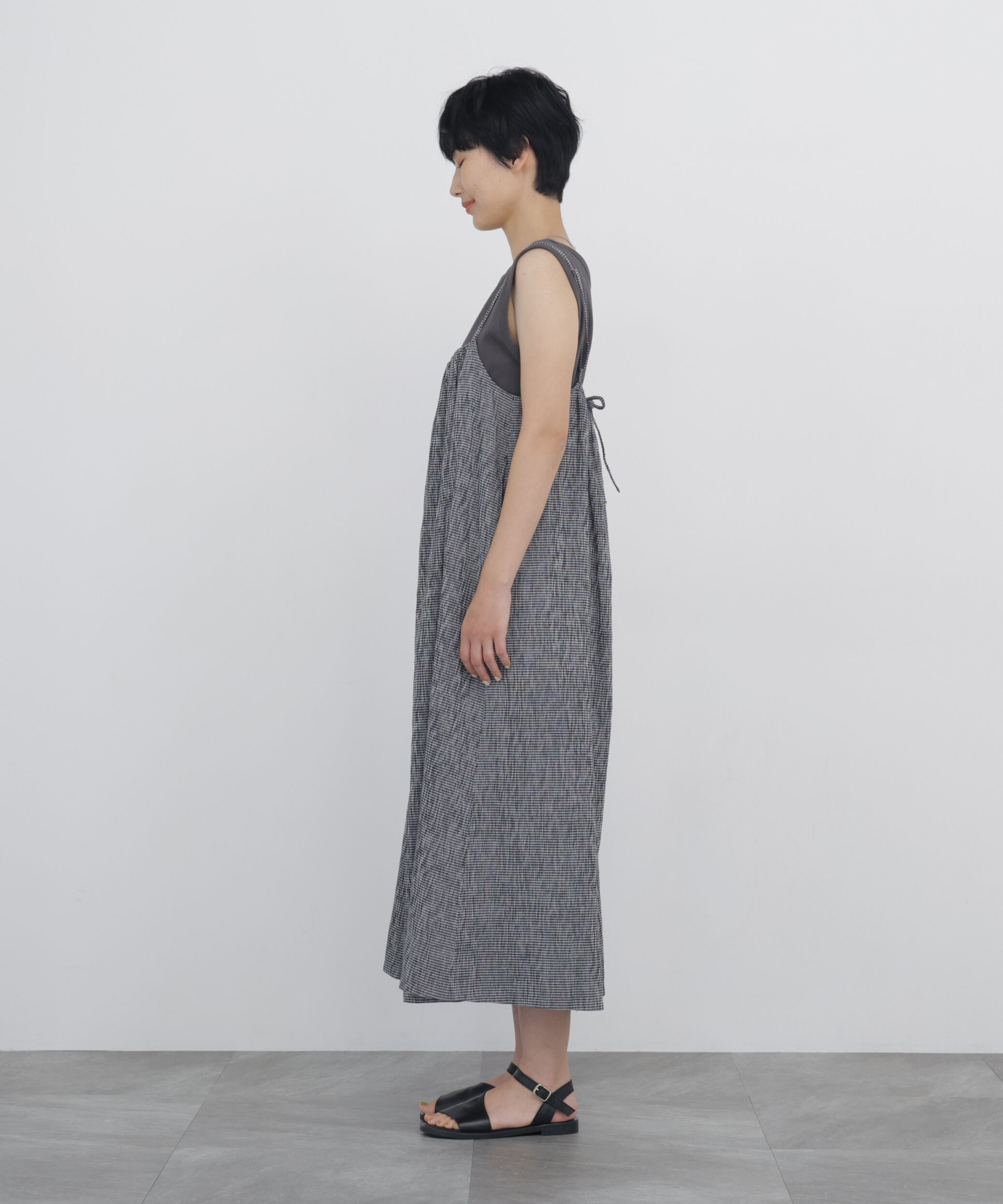  「◆≪清涼素材 / 丈感調整可 / 洗える≫ 高島ちぢみﾁｪｯｸｷｬﾐﾜﾝﾋﾟ」|ワンピース|
