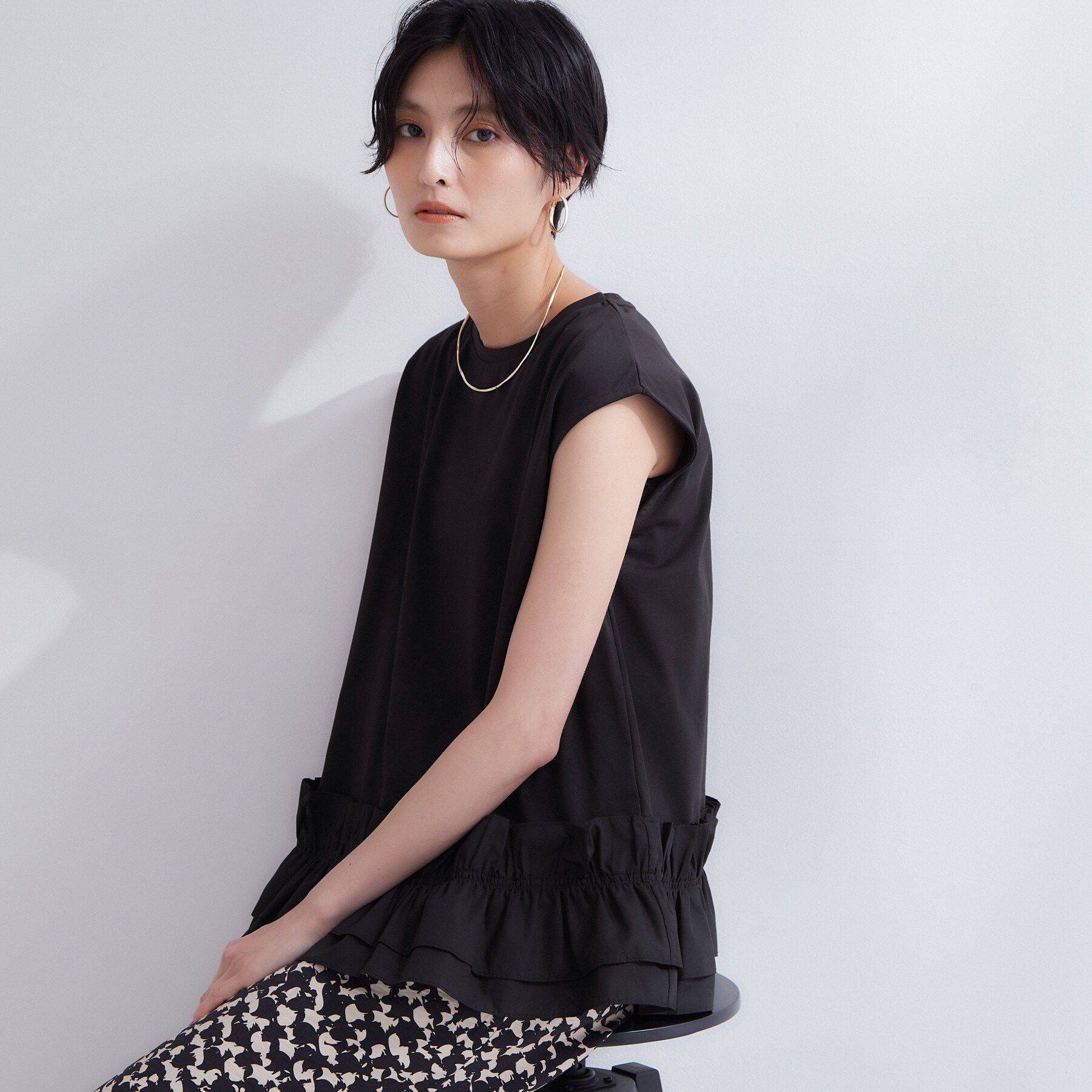 OPAQUE.CLIP「裾フリルドッキングカットソー【洗濯機OK】」|Tシャツ・カットソー|ブラック(019)