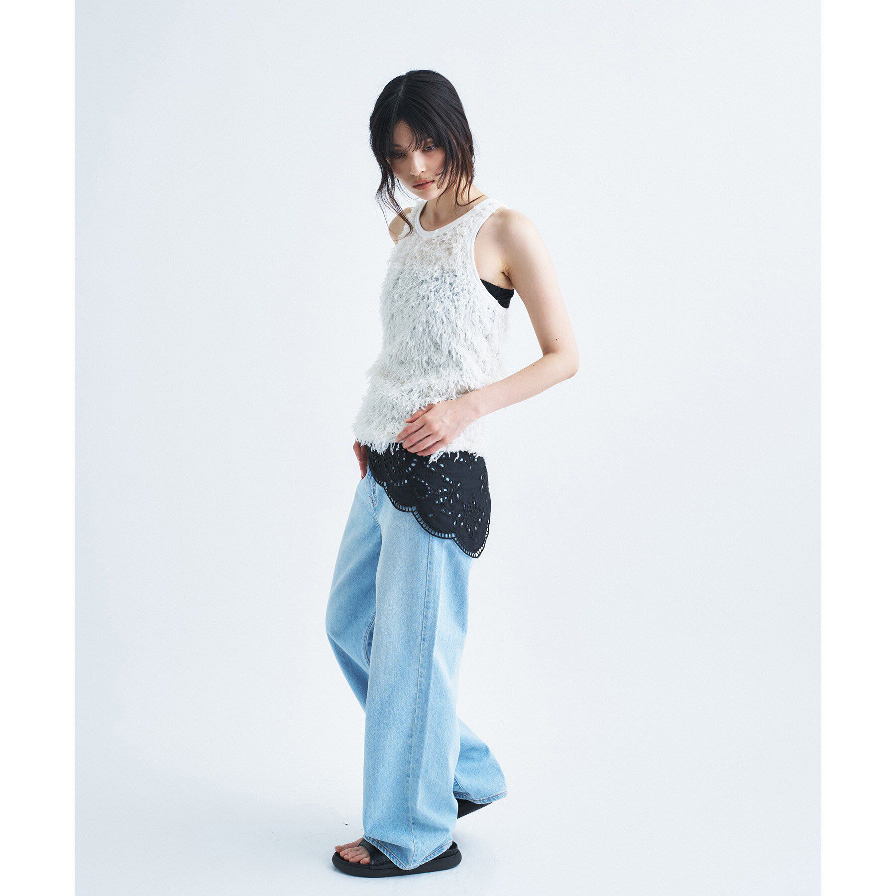 CODE A「IRONING｜feather tulle tank」|キャミソール|