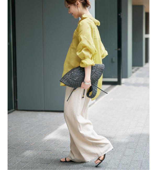Spick and Span「ハイブリッドラミー1タックワイドパンツ」|スラックス|