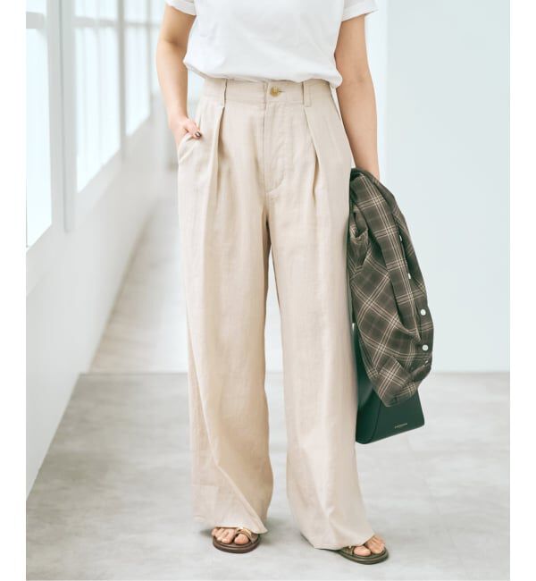 Spick and Span「ハイブリッドラミー1タックワイドパンツ」|スラックス|