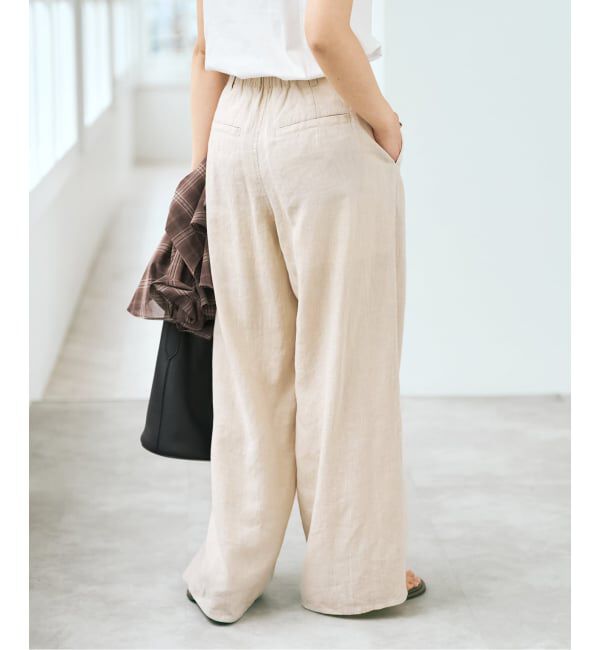 Spick and Span「ハイブリッドラミー1タックワイドパンツ」|スラックス|