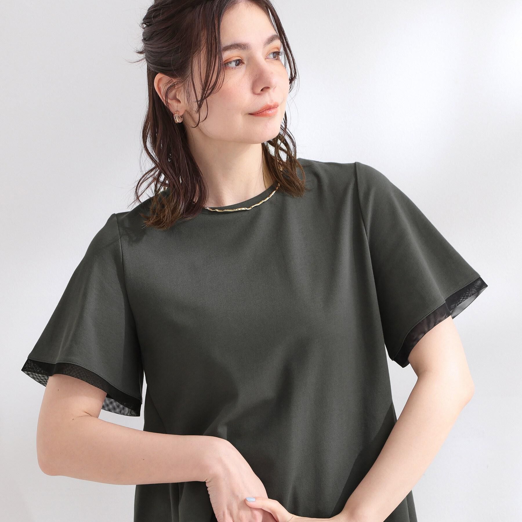OPAQUE.CLIP「【UVケア／接触冷感】スーパーアイス 袖チュールペプラムカットソー《洗濯機OK》」|Tシャツ・カットソー|