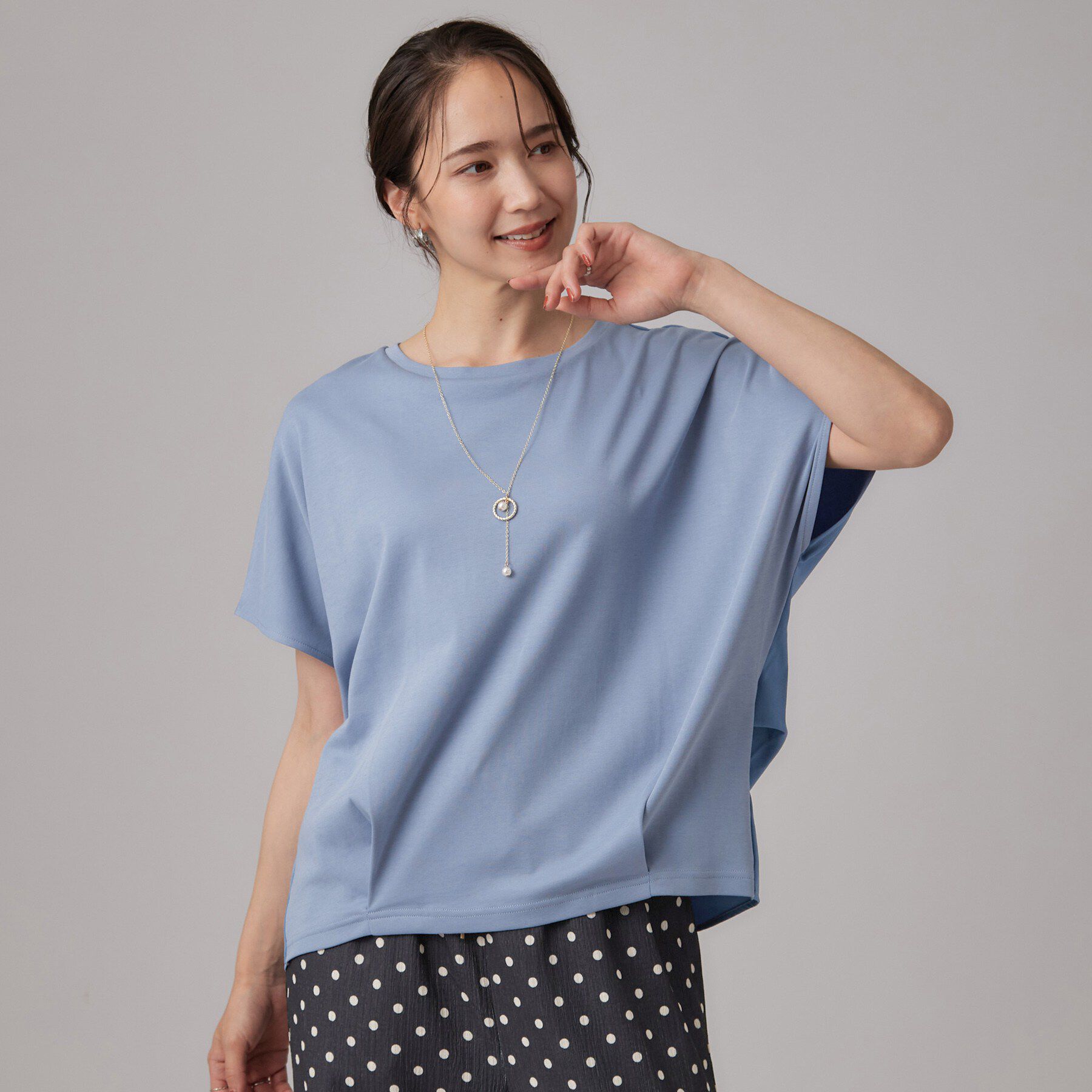SHOO･LA･RUE「【ひんやり/UV】異素材ドッキング 裾タックプルオーバー」|Tシャツ・カットソー|
