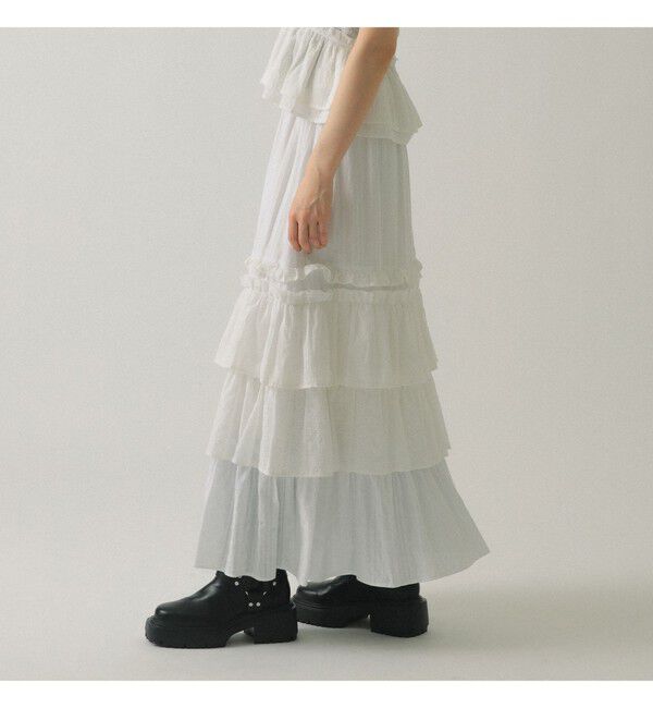 Ray BEAMS 「カットソーレース ティアード スカート」|スカート|WHITE
