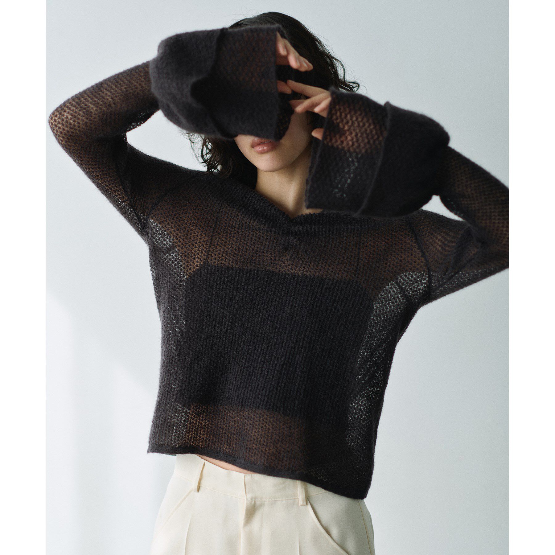CODE A「bell sleeve mohair pullover」|ニット・セーター|チャコールグレー(0