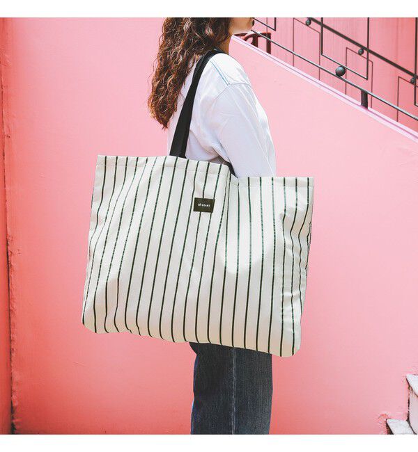 bPr BEAMS「ストライプ ビッグ トートバッグ」|ポーチ|WHITE/GREEN