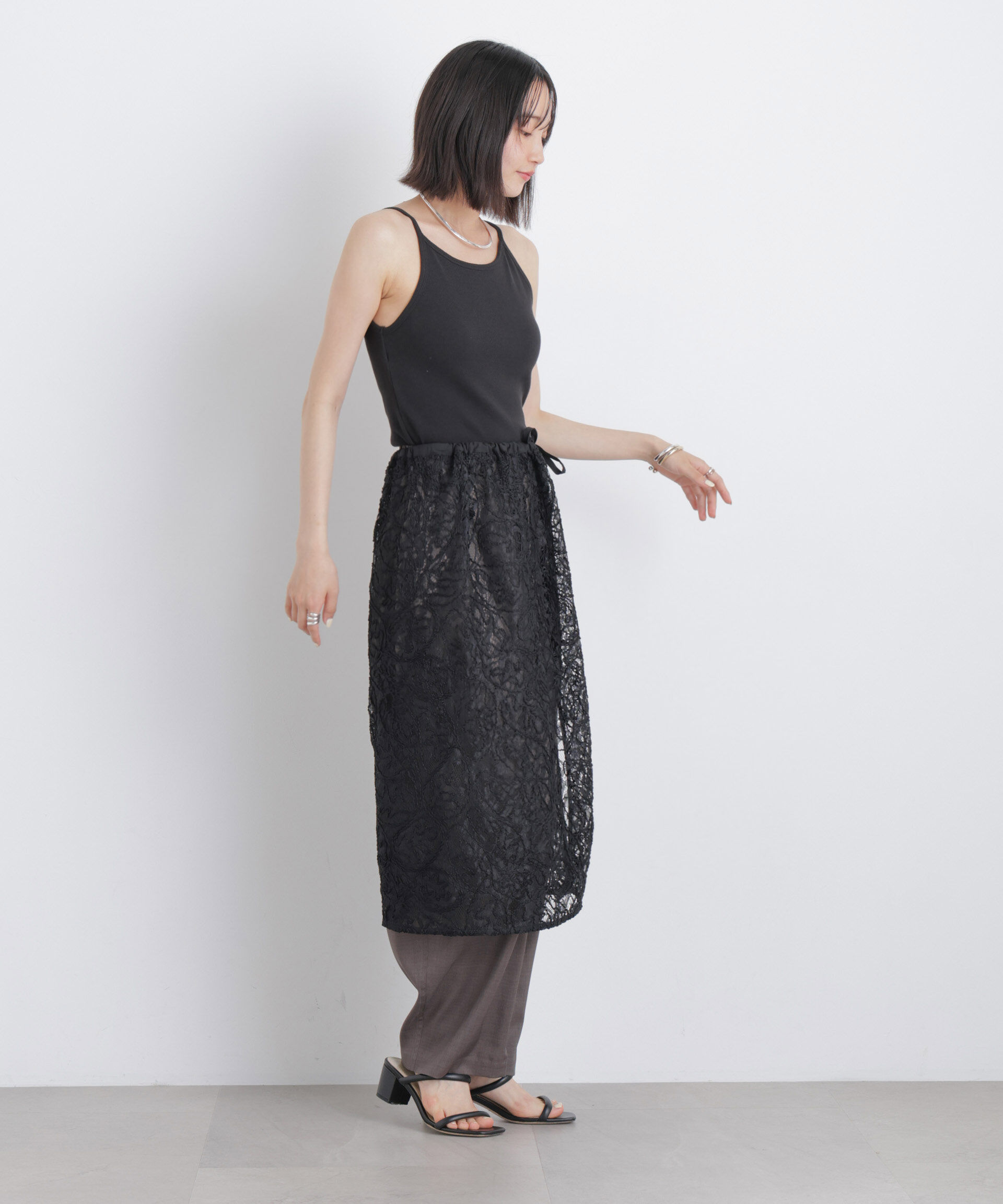 nano･universe「刺繍レースラップスカート」|スカート|