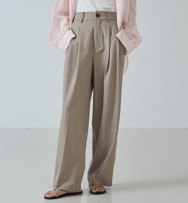 abahouse mavie「【快適・美脚】タックワイドスラックス」|その他|ベージュ