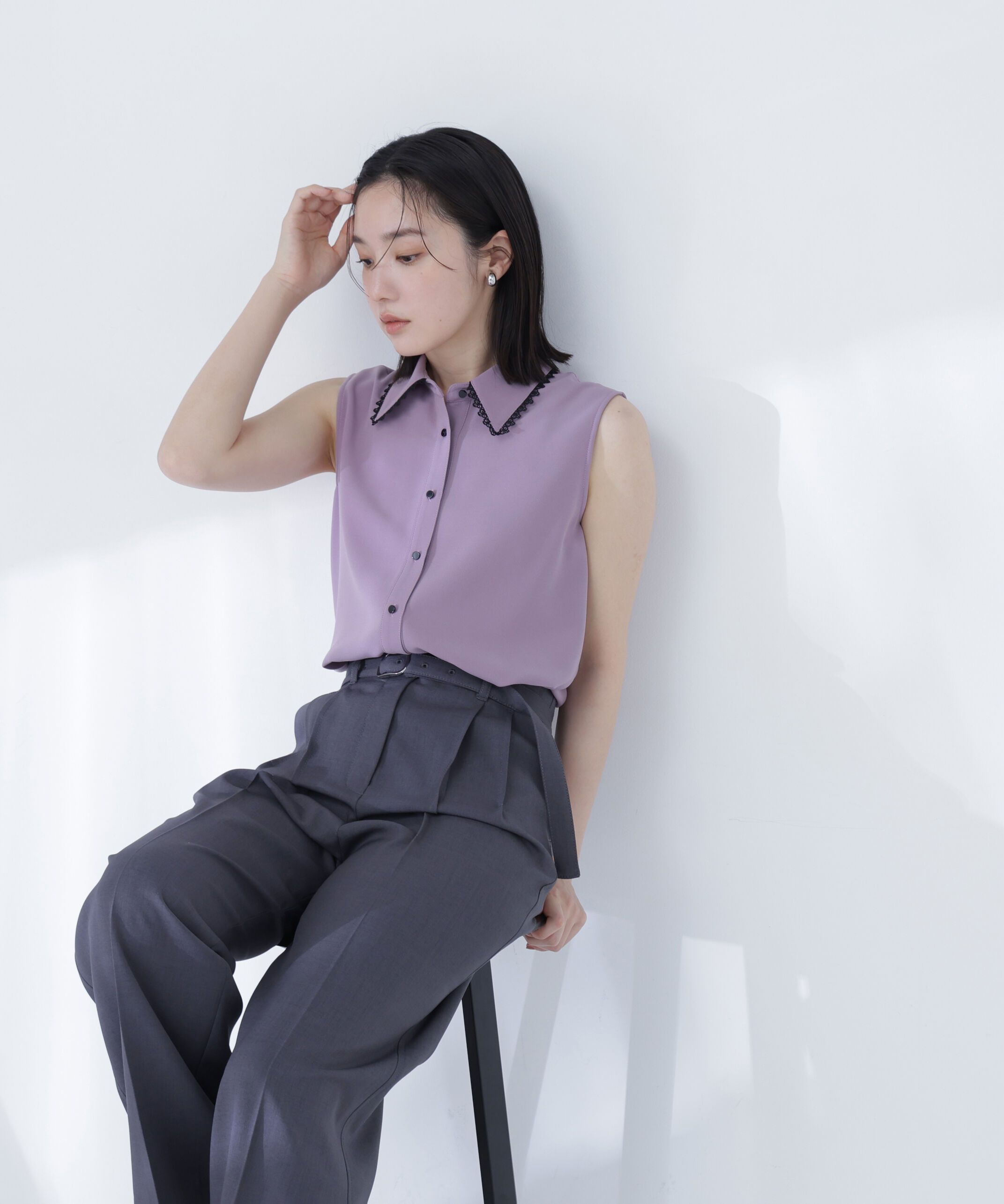  「〈山本里菜さんコラボ〉レーストリミングカラーブラウス」|シャツ・ブラウス|