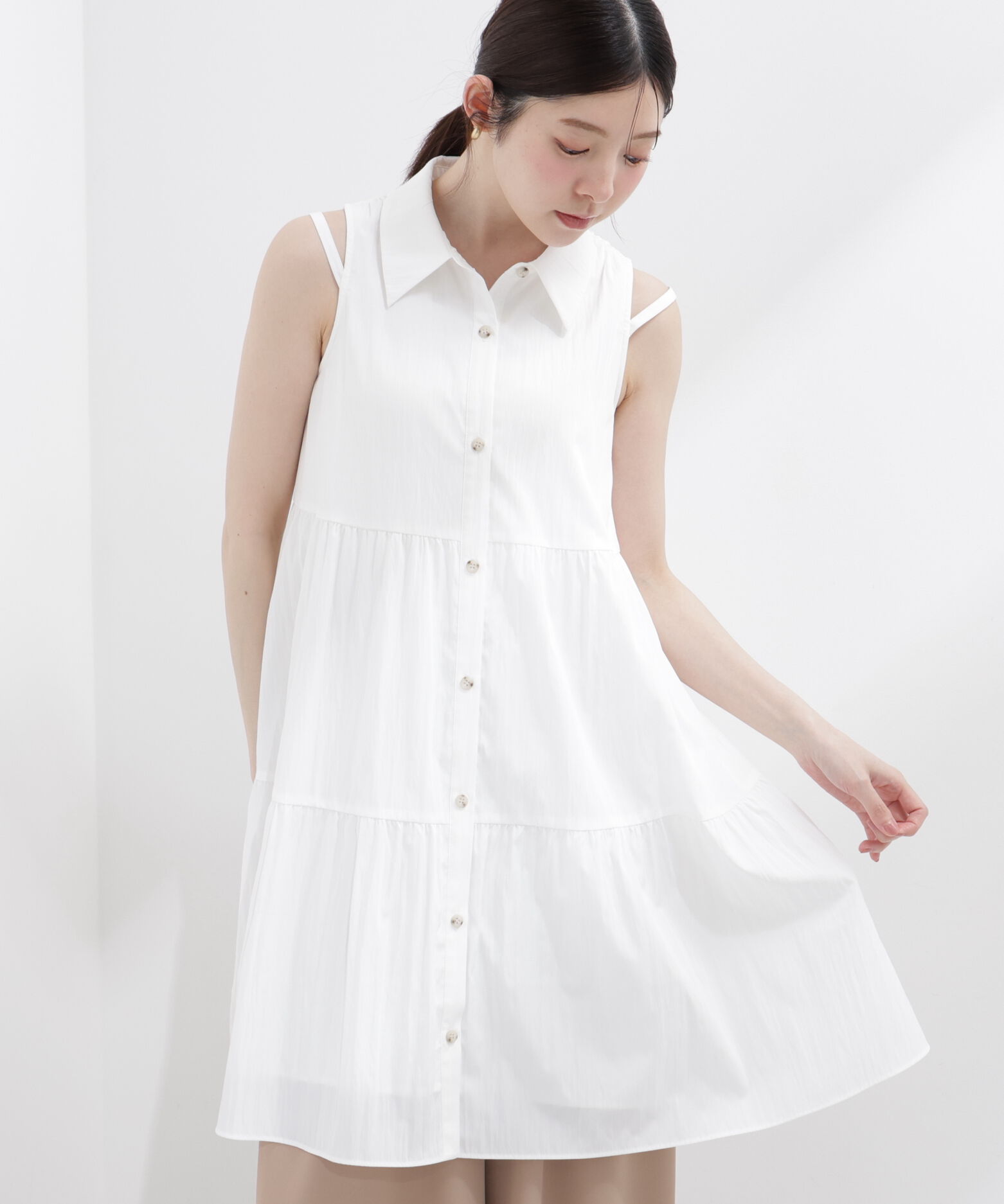 PROPORTION BODY DRESSING「＜EDIT COLOGNE＞ノースリーブシャツミニワンピース」|ワンピース|ホワイト