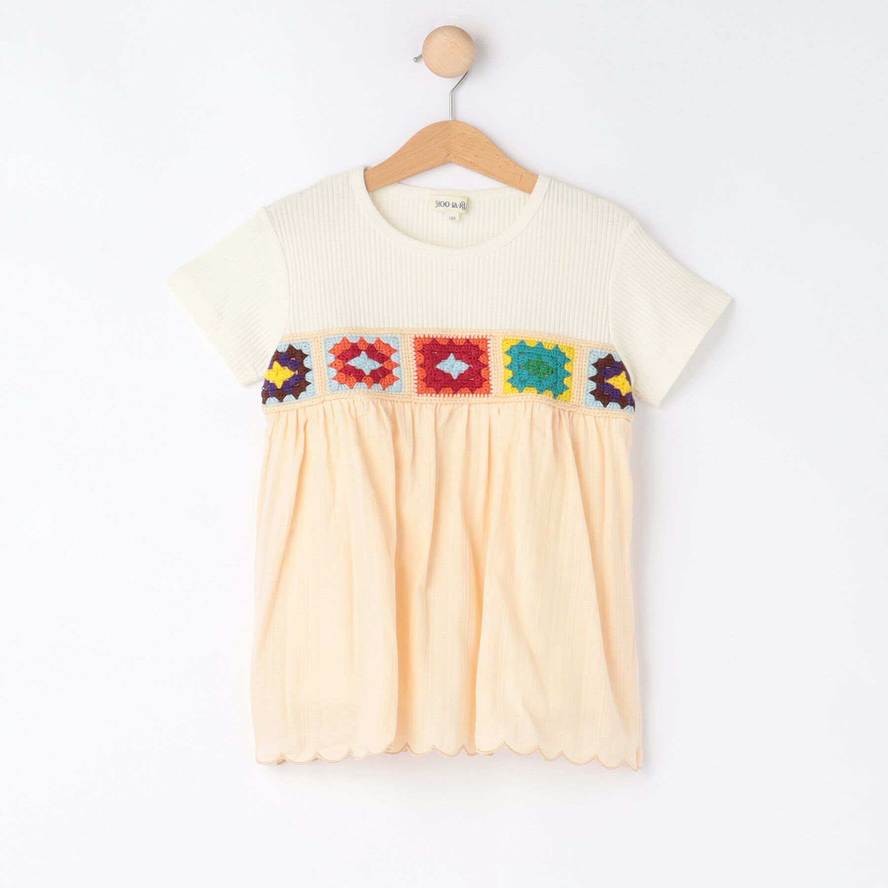 SHOO･LA･RUE「【100-150cm】クロシェ編みデザインTシャツ」|Tシャツ・カットソー|オフホワイト(003