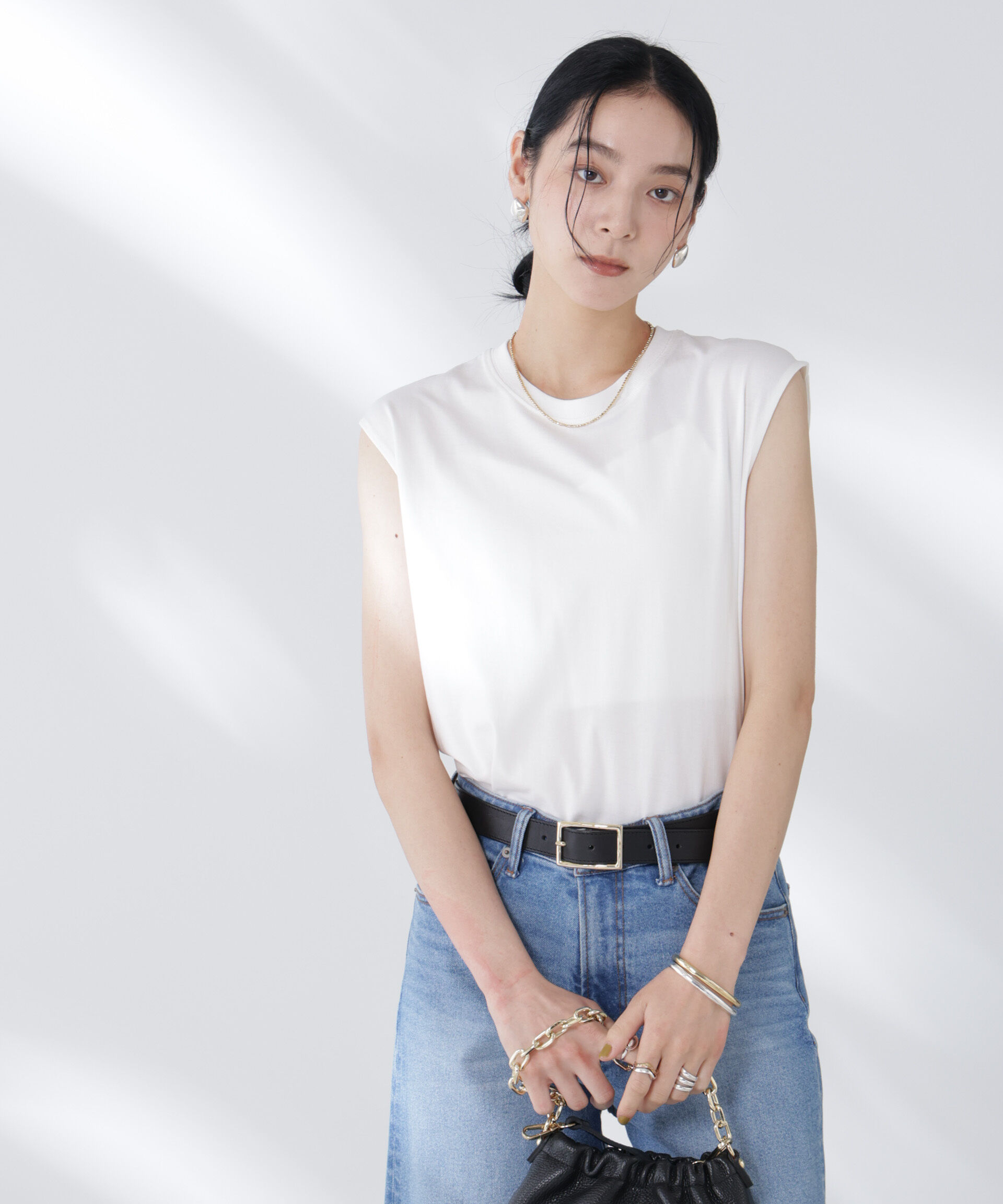 NANO universe「NANOFINE強撚コットンノースリーブトップス」|Tシャツ・カットソー|ホワイト