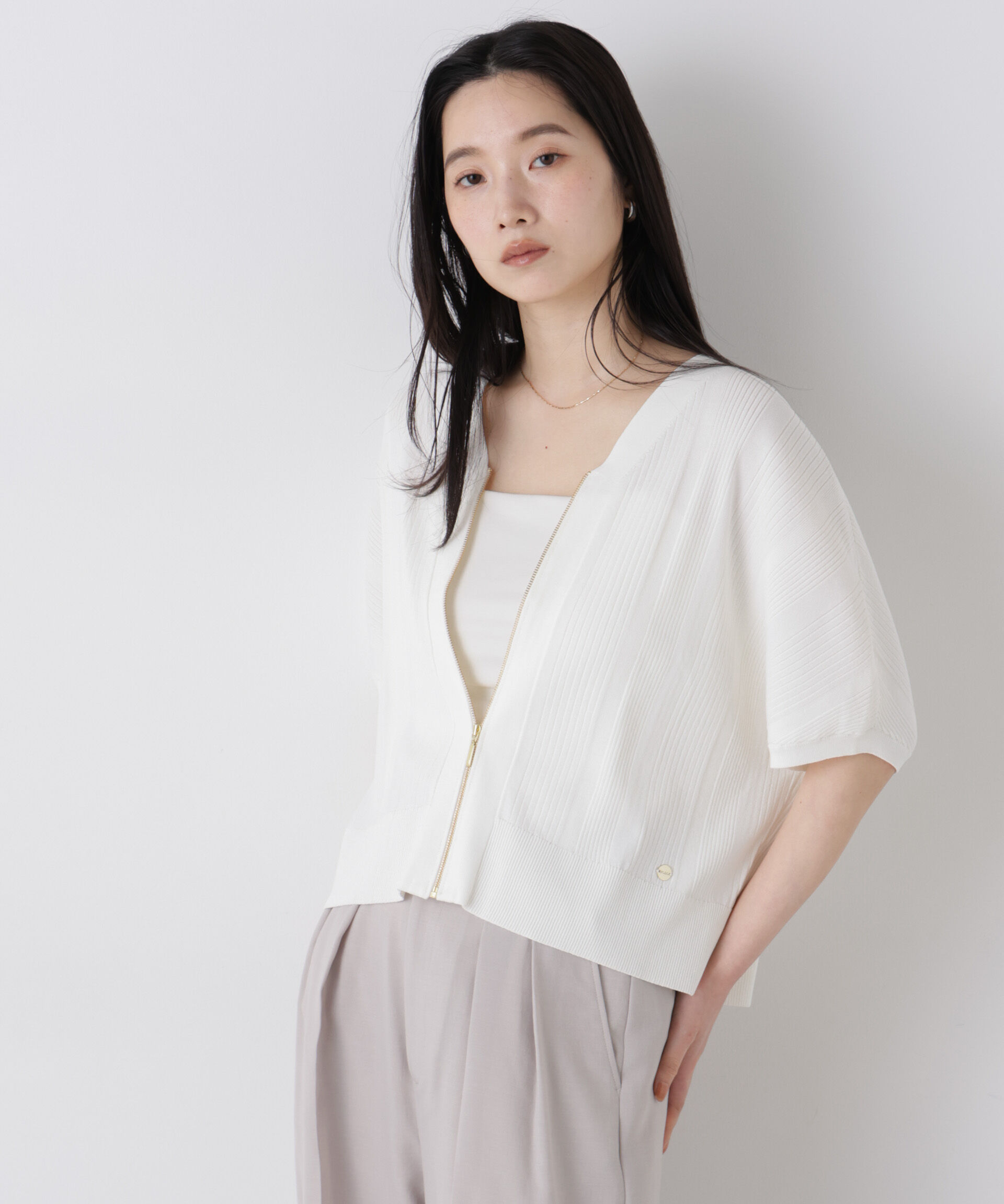 NANO universe「SUMMER VEIL KNIT ジップカーディガン」|ニット・セーター|ホワイト