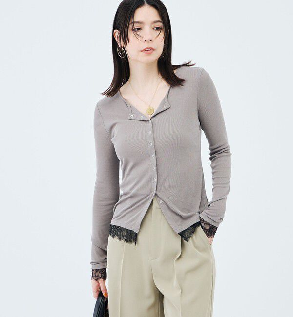 NOLLEY'S sophi「《セットアップ対応》ウォッシャブルフィブリルテレコレース付きカーデ」|カーディガン|