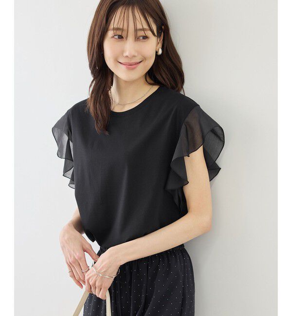 Rope&rsquo;Picnic「【ちゃんと+かわいい保証】70シルケットシアーフリルスリーブトップス/UVケア・接触冷感」|Tシャツ・カットソー|