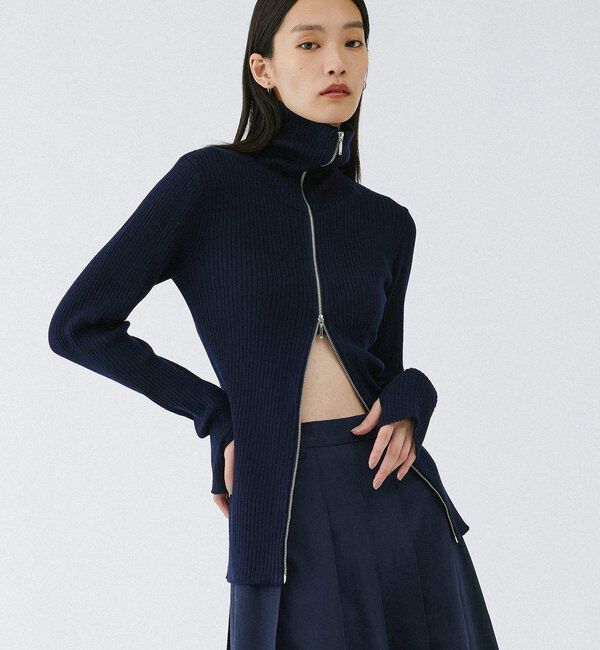  「【2026AW Debut】【UNFORM】カシミヤ混ジップリブニット」|ニット・セーター|ネイビー
