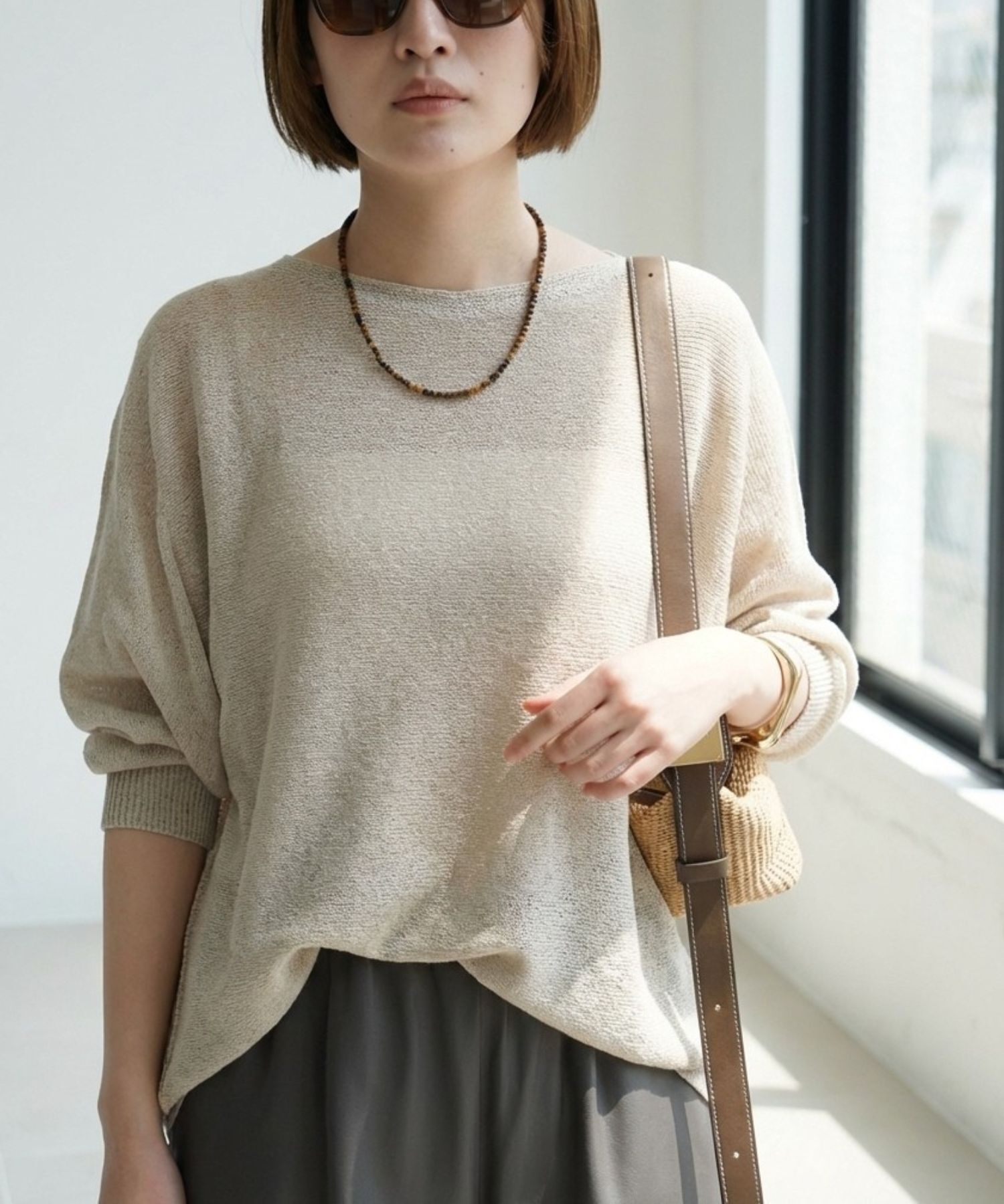 qualite「【夏まで快適に着られる】camifineニットプルオーバー」|Tシャツ・カットソー|ベージュ