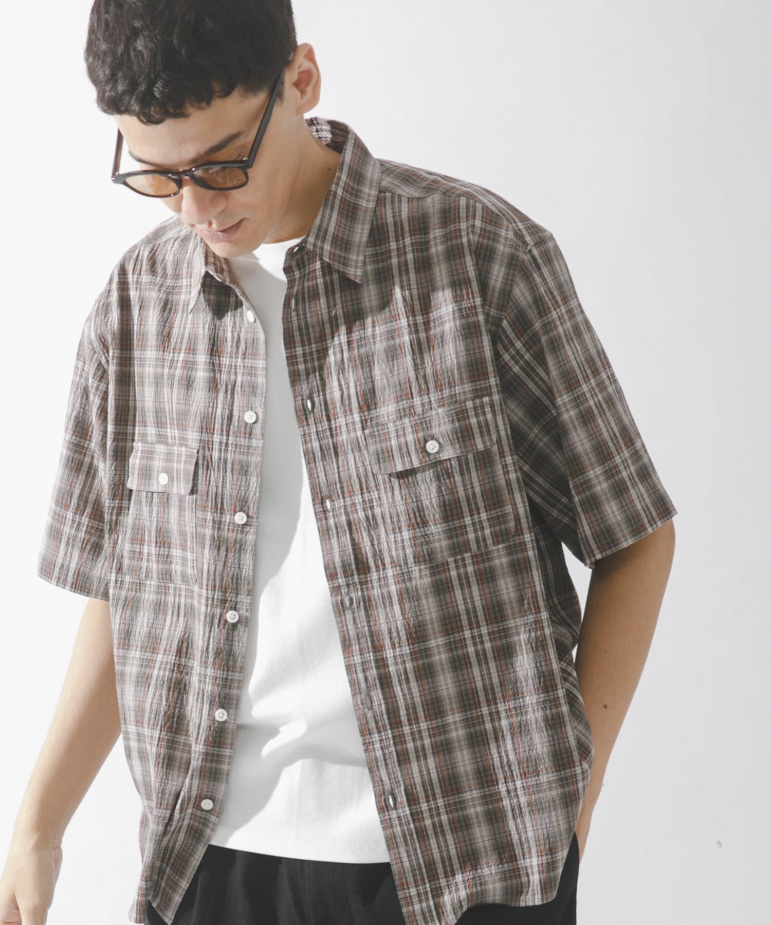 Sonny Label 「ワッシャーチェックショートスリーブシャツ」|シャツ・ブラウス|ブラウン系その他