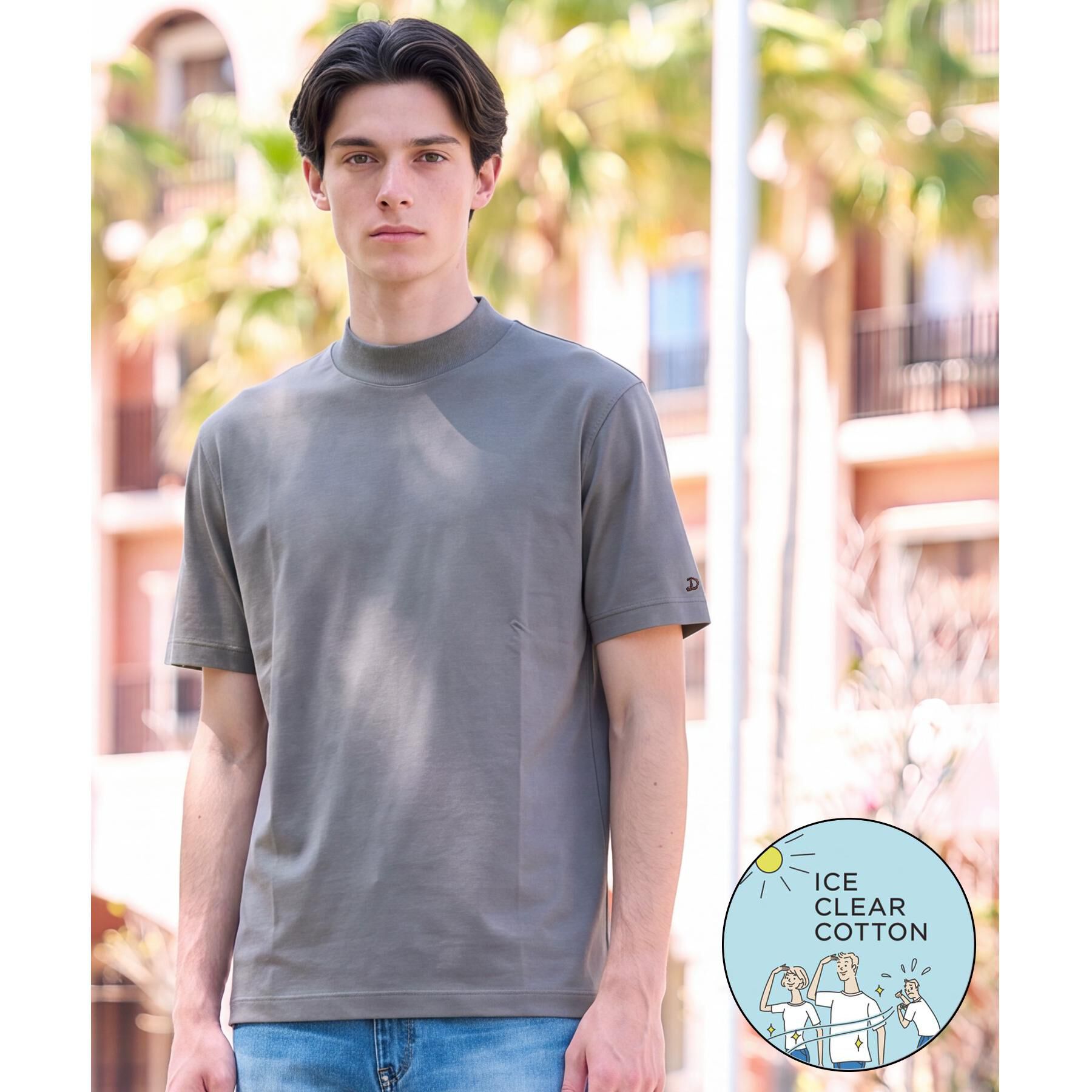 DRESSTERIOR「【接触冷感／抗菌防臭／消臭】ICE CLEAR COTTON モックネックTシャツ」|Tシャツ・カットソー|チャコールグレー(0