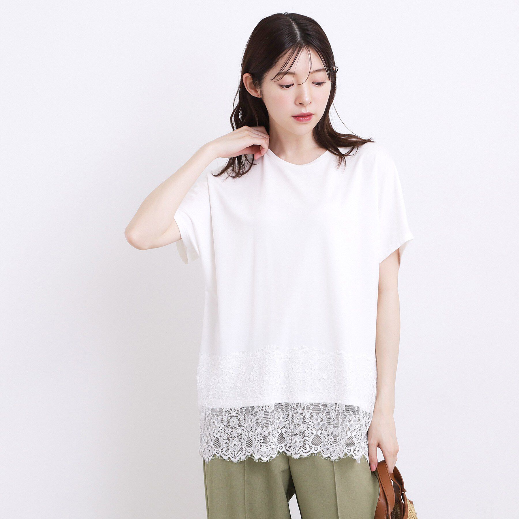 grove「【持続冷感】ひんやりポンチシリーズ／裾レースドルマンカットソー」|Tシャツ・カットソー|