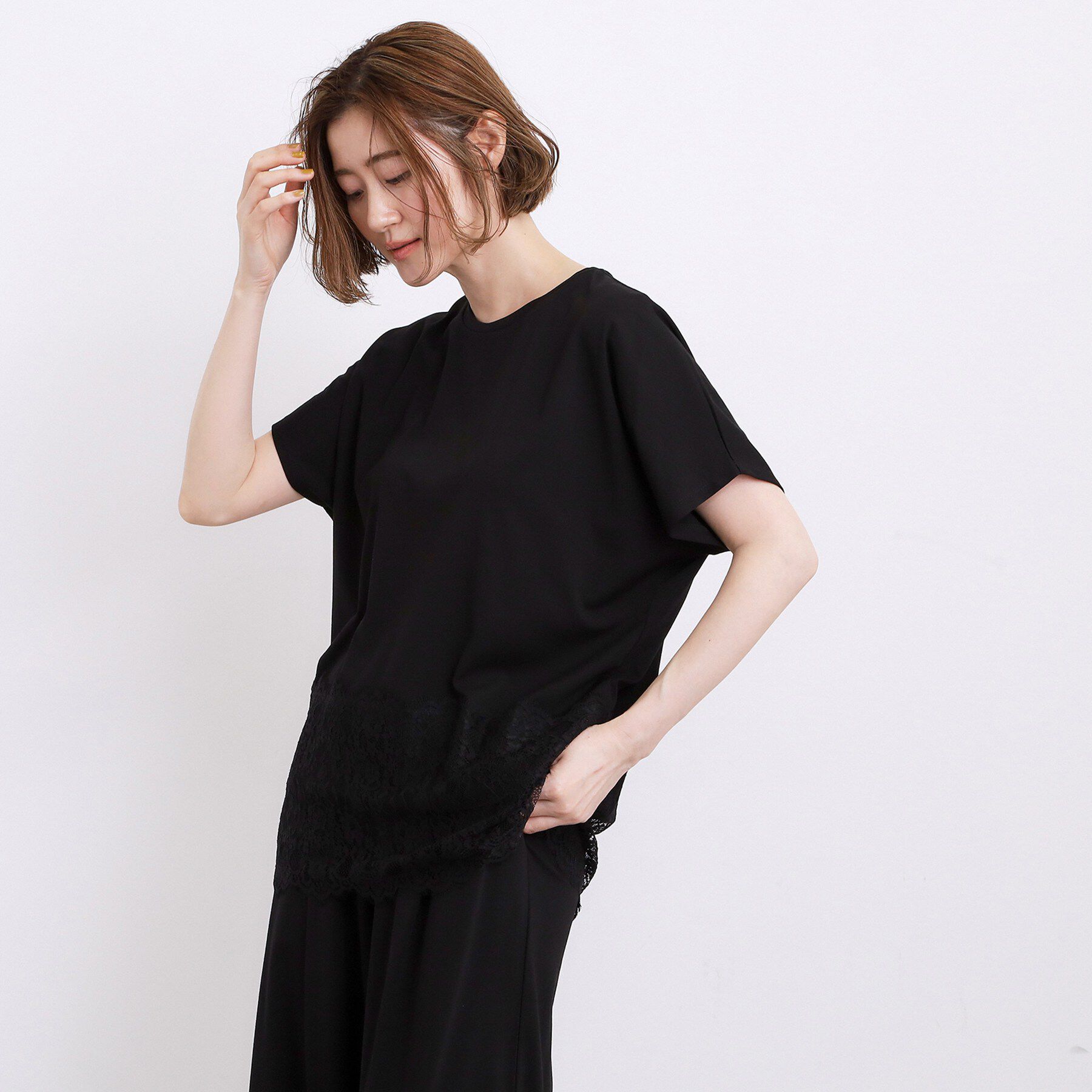 grove「【持続冷感】ひんやりポンチシリーズ／裾レースドルマンカットソー」|Tシャツ・カットソー|