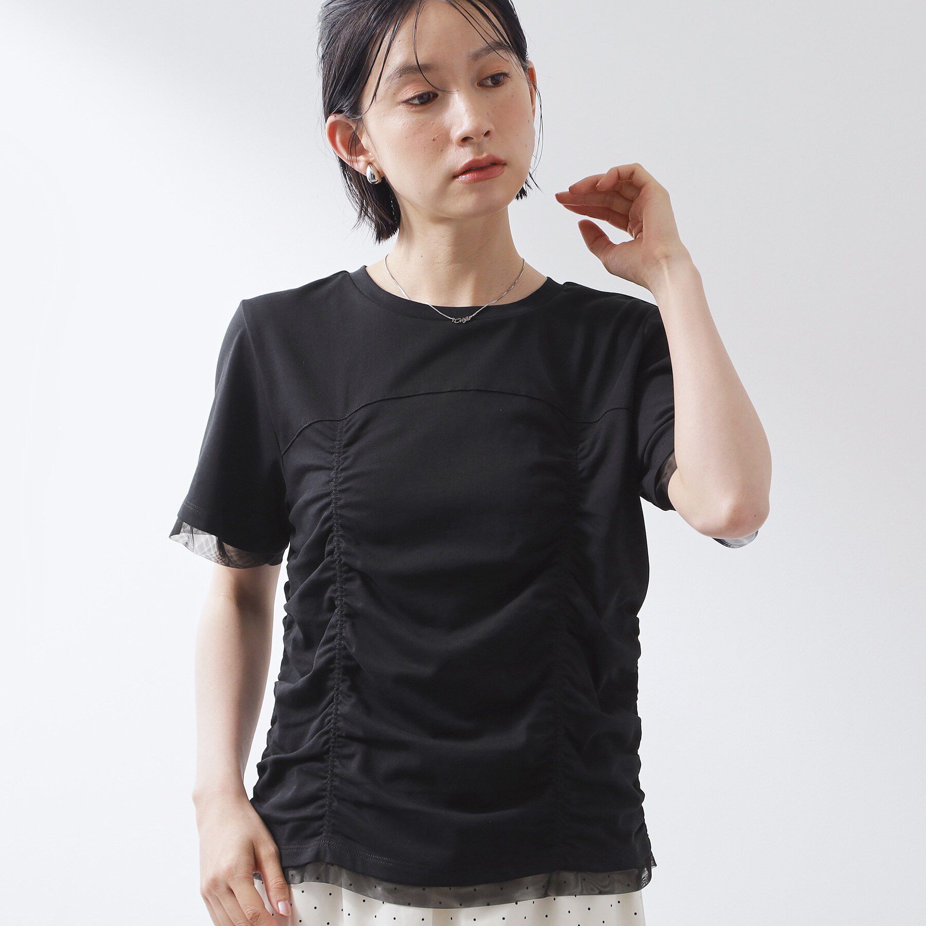 THE SHOP TK「シャーリングデザインカットソー」|Tシャツ・カットソー|ブラック(019)