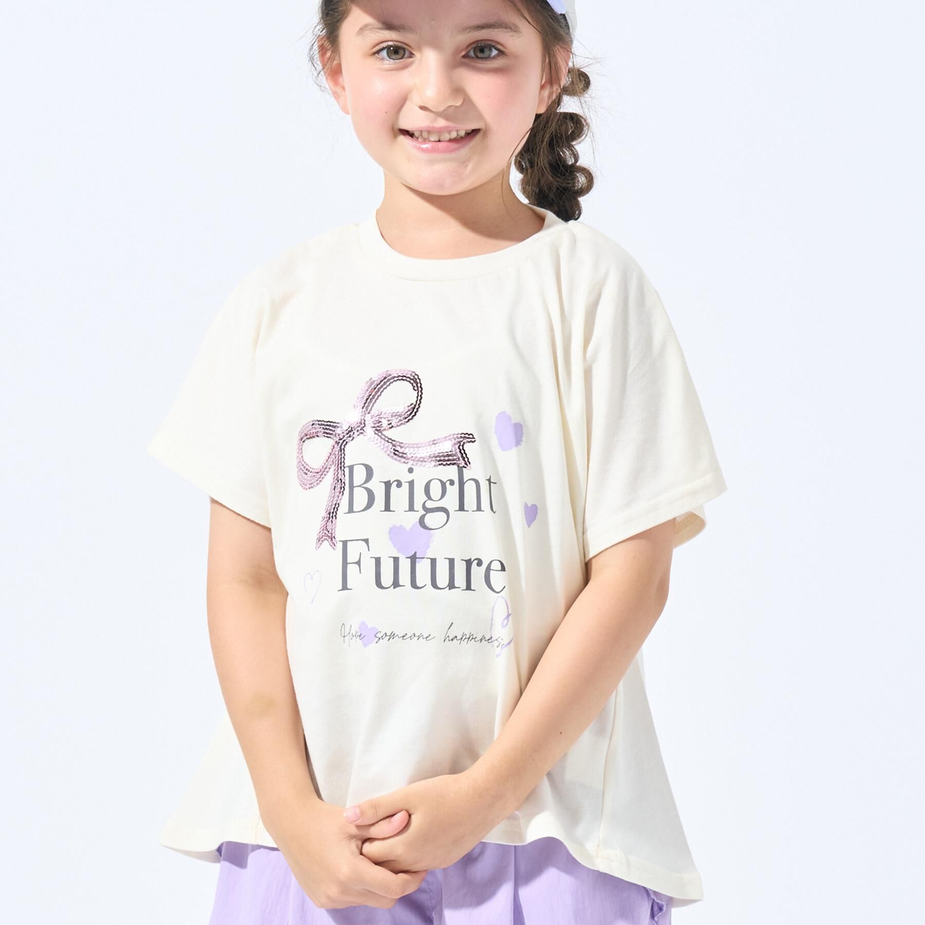 SHOO･LA･RUE「【100-150cm/ひんやり】スパンコールモチーフTシャツ」|Tシャツ・カットソー|オフホワイト(003