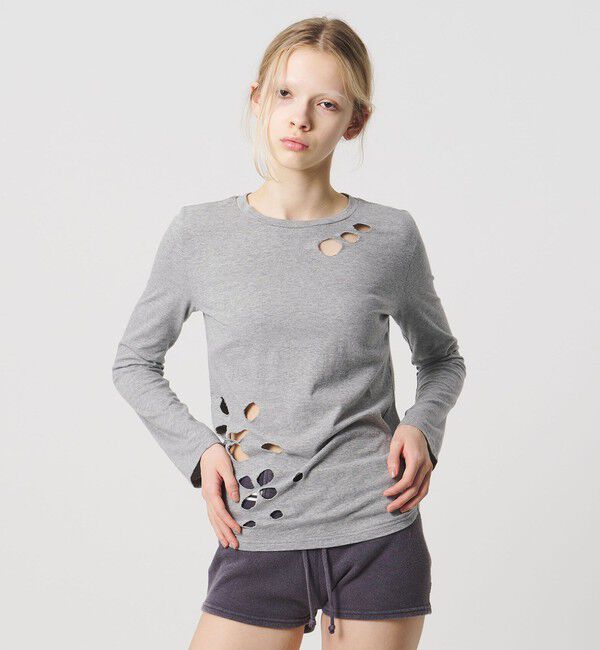 ATTISESSION「＜ATTISESSION＞フラワーモチーフ ホール ロングスリーブ Tシャツ」|Tシャツ・カットソー|MD.GRAY