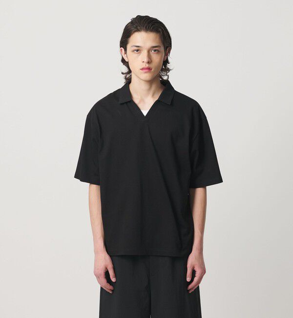 MONKEY TIME「RENU シリーズ  ジャージー スキッパー ポロシャツ」|Tシャツ・カットソー|BLACK