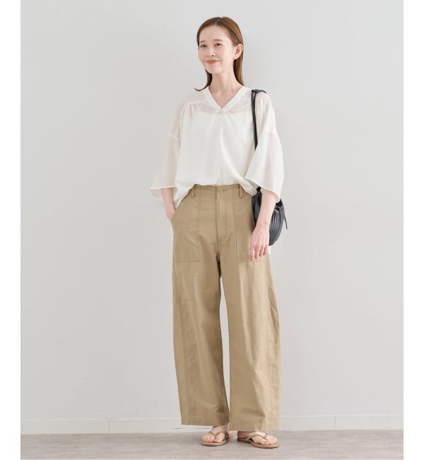 U by SPICK&SPAN「《追加》コットリネンバレルレッグルーズベイカーパンツ」|カーゴ|