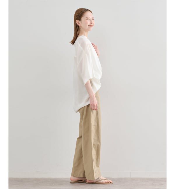 U by SPICK&SPAN「《追加》コットリネンバレルレッグルーズベイカーパンツ」|カーゴ|
