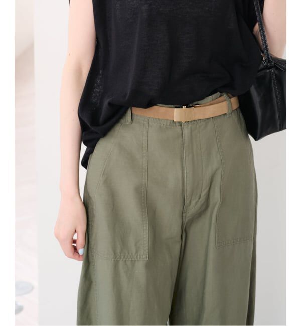 U by SPICK&SPAN「《追加》コットリネンバレルレッグルーズベイカーパンツ」|カーゴ|