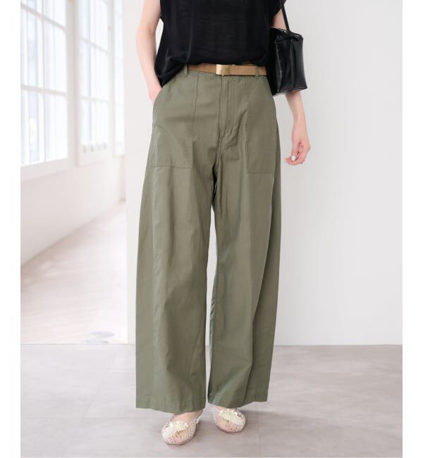 U by SPICK&SPAN「《追加》コットリネンバレルレッグルーズベイカーパンツ」|カーゴ|