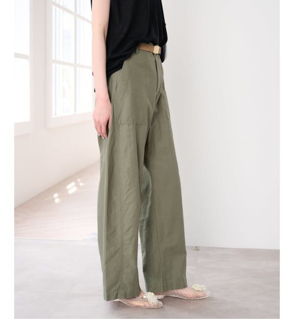 U by SPICK&SPAN「《追加》コットリネンバレルレッグルーズベイカーパンツ」|カーゴ|