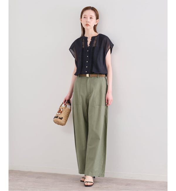 U by SPICK&SPAN「《追加》コットリネンバレルレッグルーズベイカーパンツ」|カーゴ|