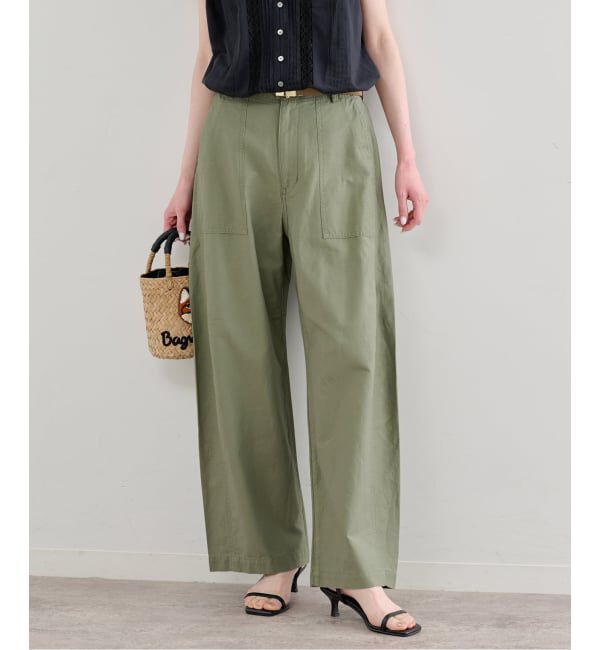 U by SPICK&SPAN「《追加》コットリネンバレルレッグルーズベイカーパンツ」|カーゴ|