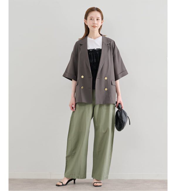 U by SPICK&SPAN「《追加》コットリネンバレルレッグルーズベイカーパンツ」|カーゴ|