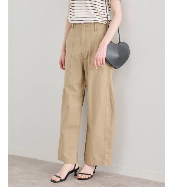 U by SPICK&SPAN「《追加》コットリネンバレルレッグルーズベイカーパンツ」|カーゴ|