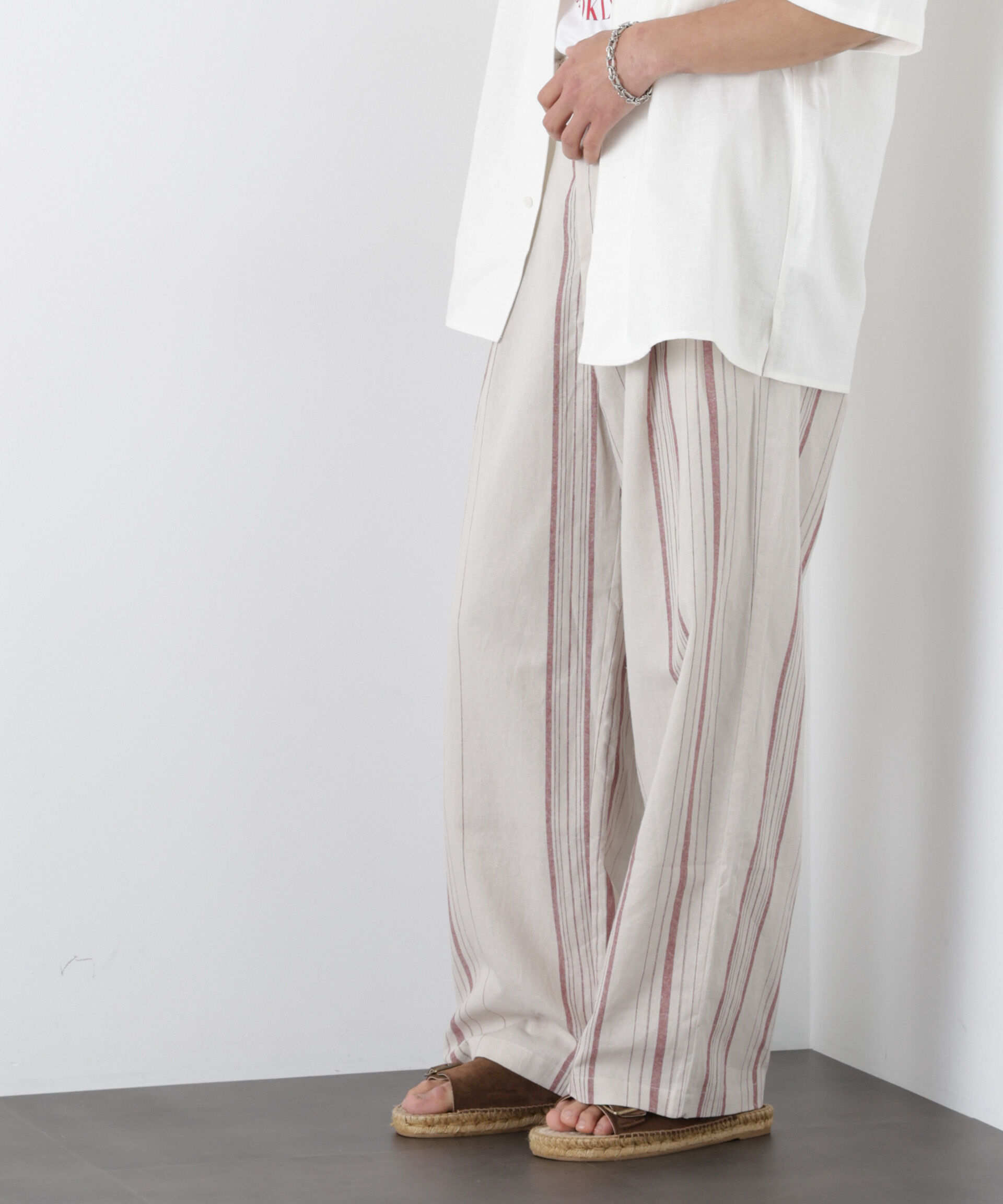 NANO universe「｢FRENCH LINEN｣ ストライプスラックス」|チノ|パターン1