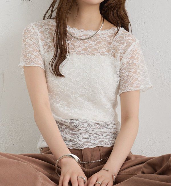  「レースメローフレンチT」|Tシャツ・カットソー|オフホワイト