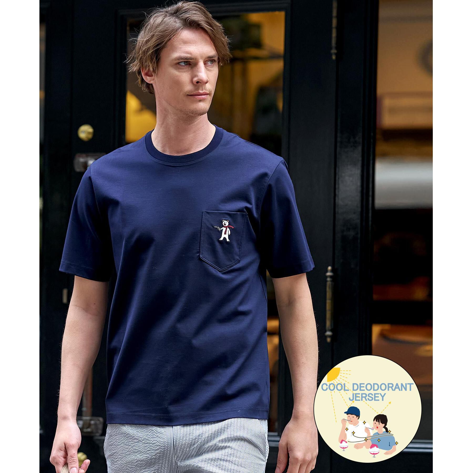 DRESSTERIOR「【接触冷感／UVカット／抗菌防臭／しわ防止】クールデオドラント ピストルベアーTシャツ」|Tシャツ・カットソー|ネイビー(094)