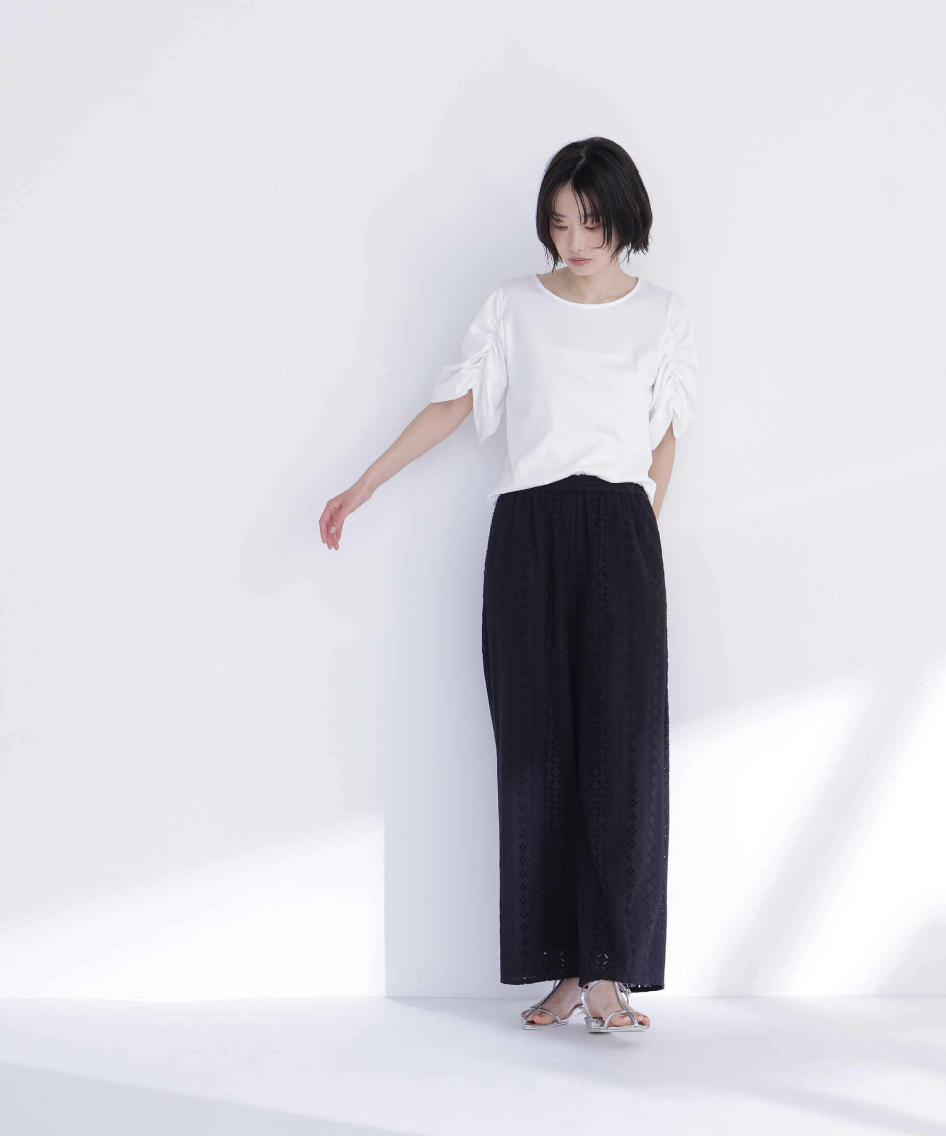  「ギャザースリーブカットソー」|Tシャツ・カットソー|