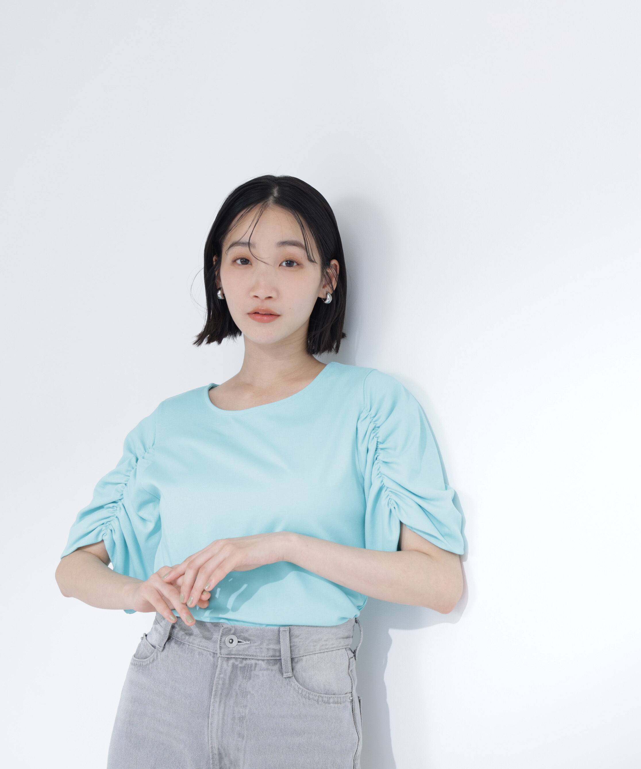  「ギャザースリーブカットソー」|Tシャツ・カットソー|