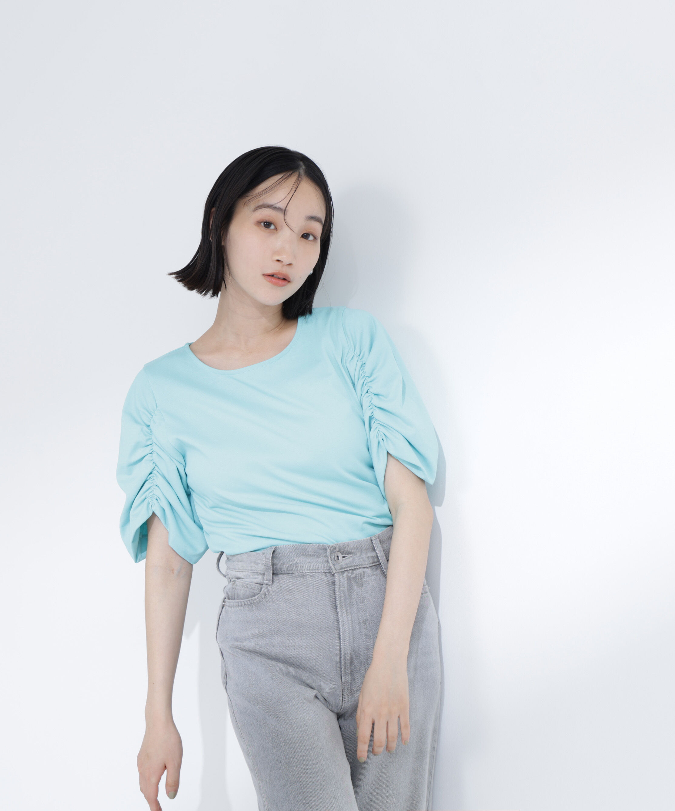  「ギャザースリーブカットソー」|Tシャツ・カットソー|