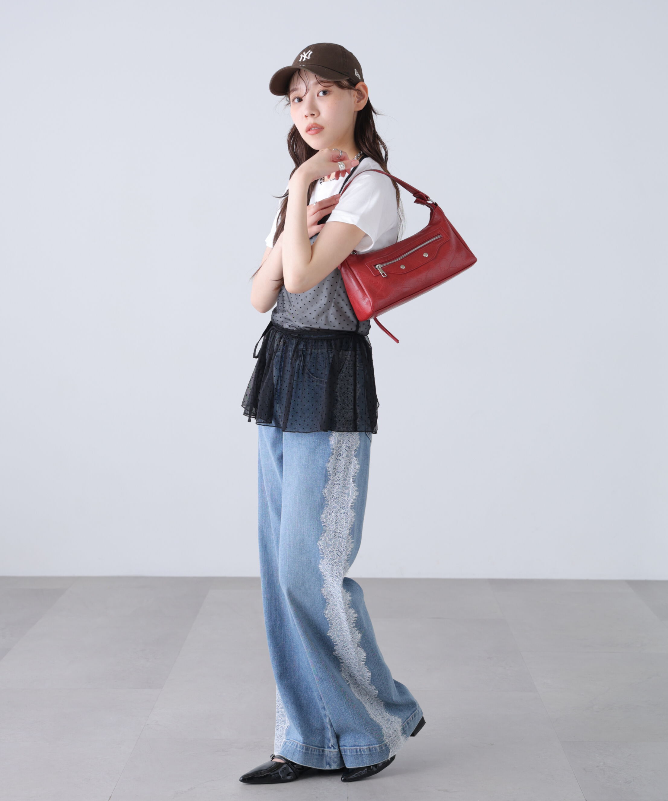  「[低身長サイズ/Sシリーズ]ベーシックワイドサイドレースデニムパンツ」|その他|