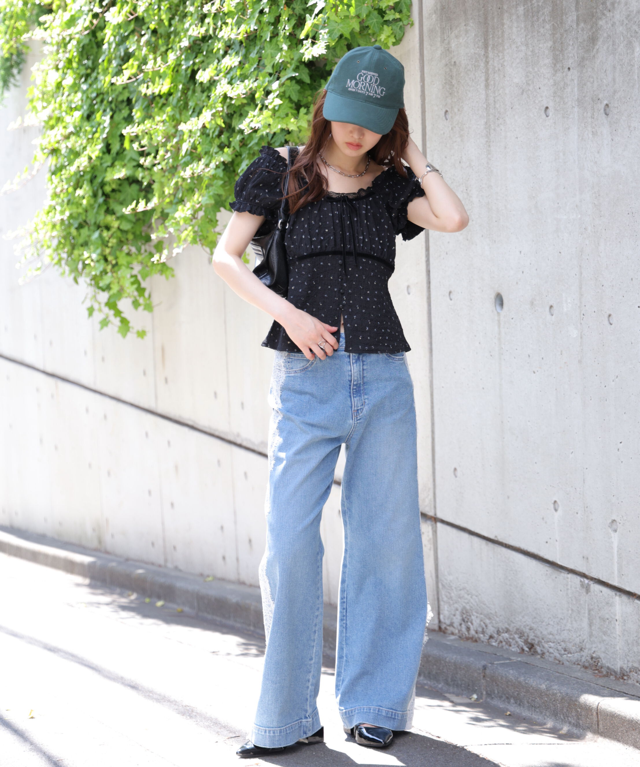  「[低身長サイズ/Sシリーズ]ベーシックワイドサイドレースデニムパンツ」|その他|