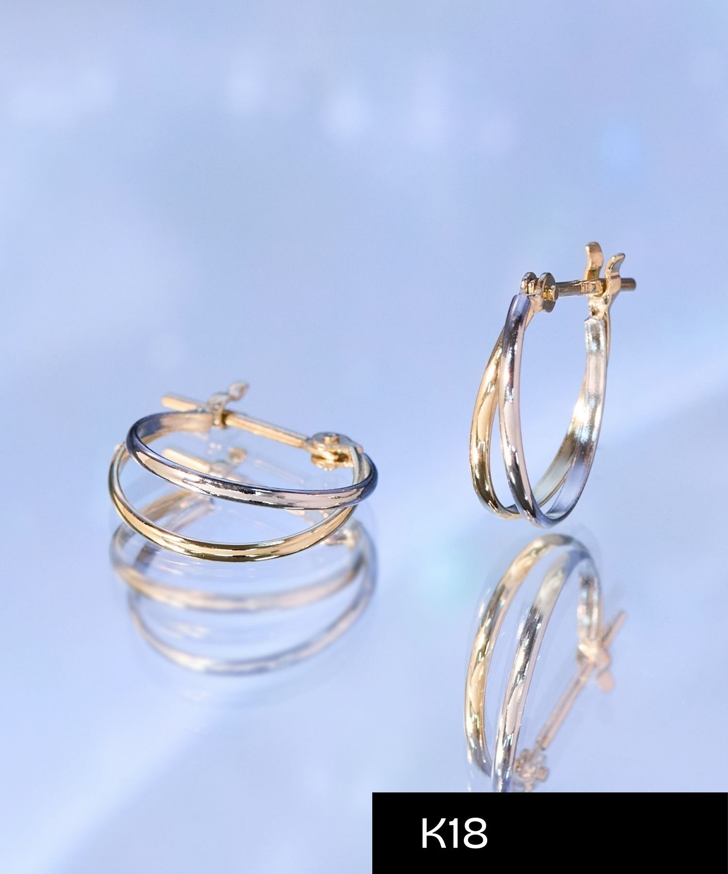 JUPITER「【K18YG,Pt900】ダブルラインコンビカラーフープピアス/金属アレルギー対応」|ピアス|ゴールド
